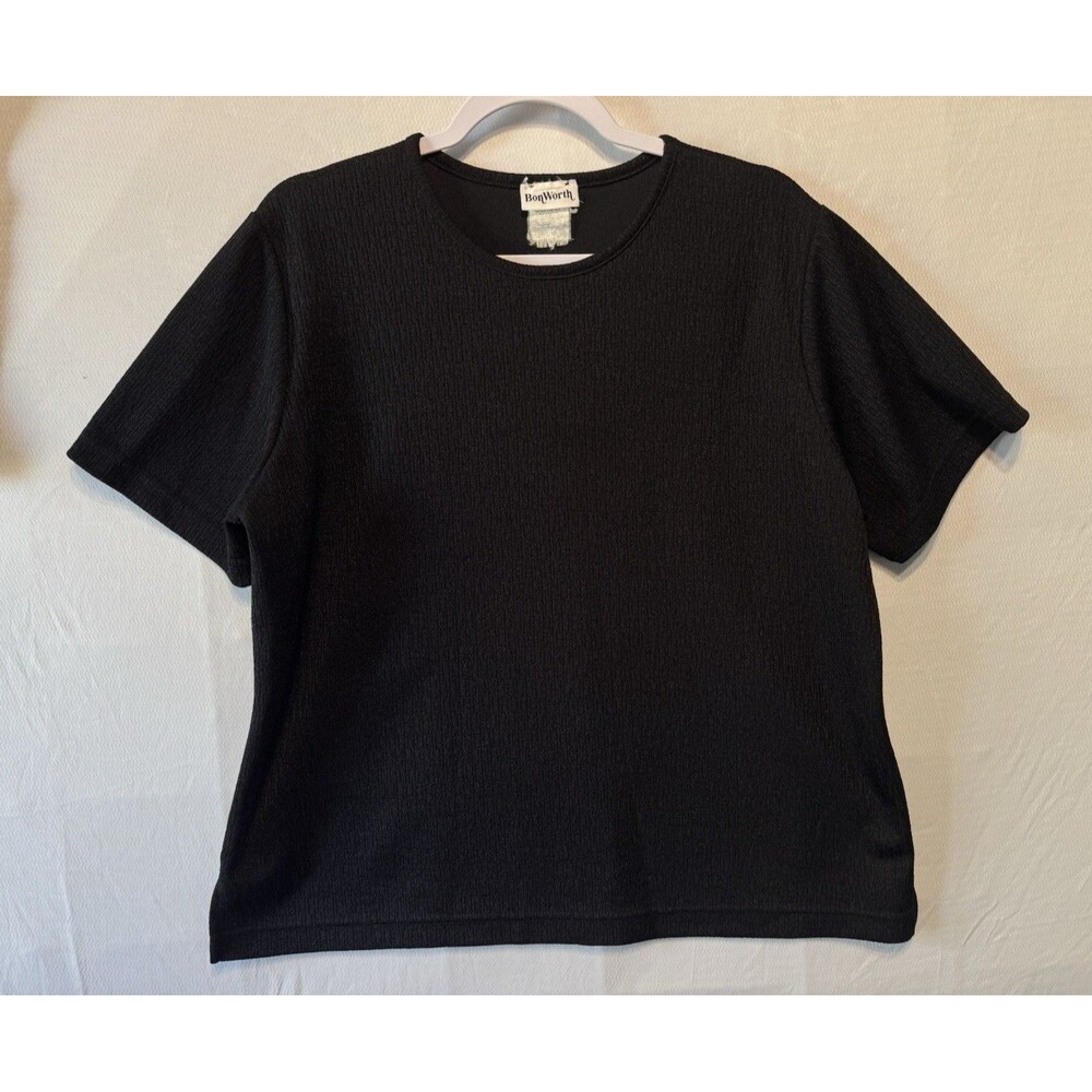 Vtg Bonworth Women's Black Short Sleeved Round Neck Size PL Polyester Top - Picture 1 of 7